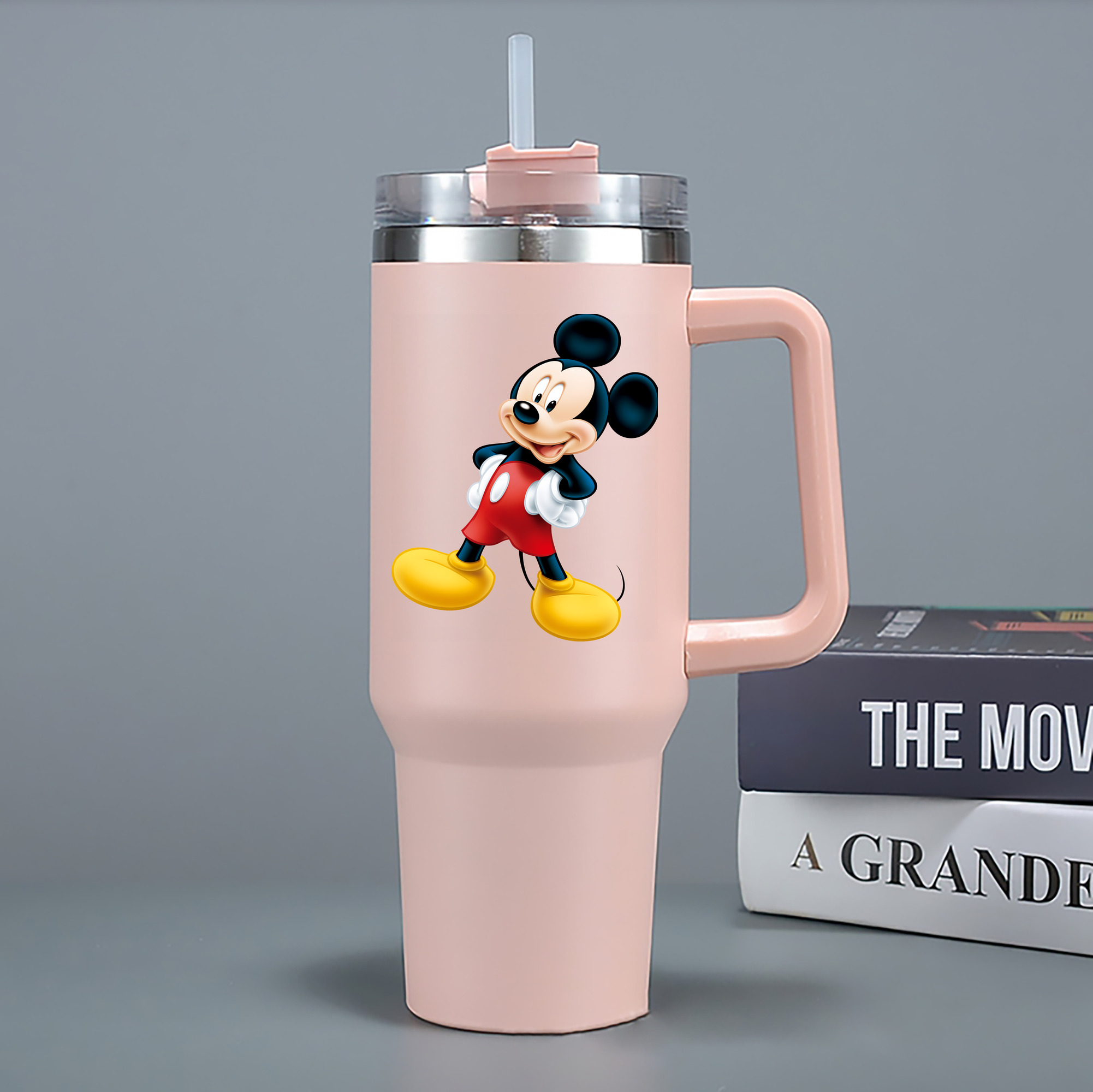 （画像用） ミッキーマウス Mickey Mouse 1200mL車用タンブラー - クリスタルステッカー（プラスチックストロー付き）